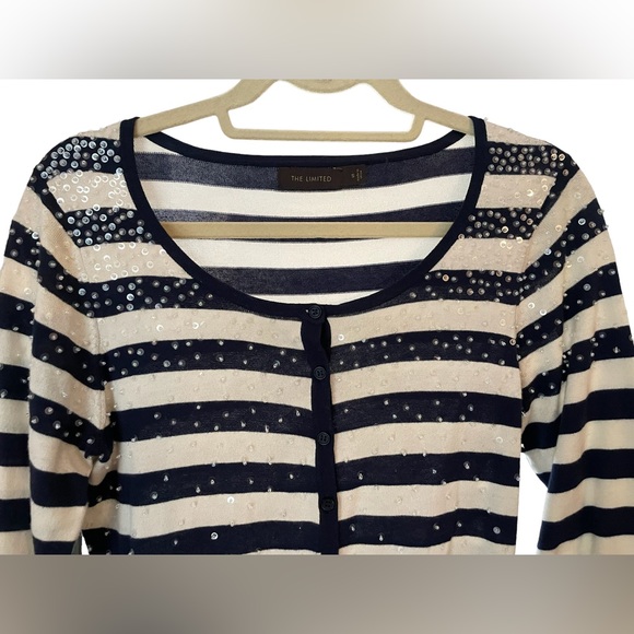 The Limited Navy & White Striped w/ Sequins Cardigan - Picture 3 of 9